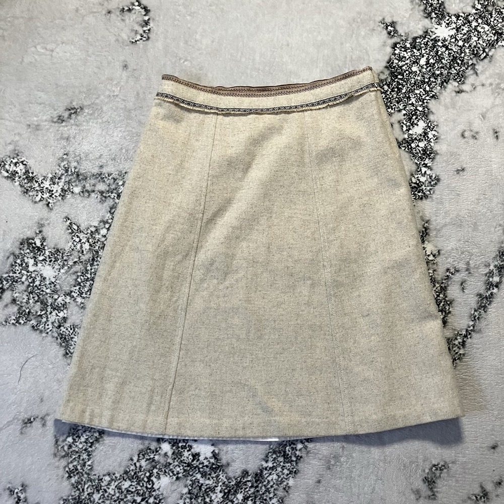 GAP Skirt Womens Sz 10 Wool Midi A-Line Oatmeal Short-Fringe Western‎ Aztec